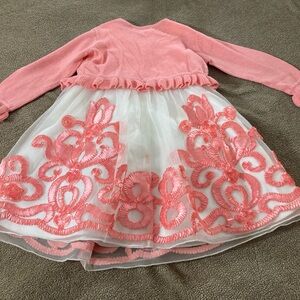 American Princess Pink and White Floral Embroidered Tulle Dress